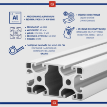 Profil aluminiowy konstrukcyjny 40x80 [8] R 60cm