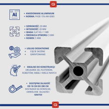 Profil aluminiowy konstrukcyjny 20x20 [5] R 20cm
