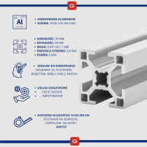 Profil aluminiowy konstrukcyjny 30x30 [8] R 70cm