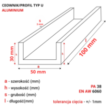 Ceownik aluminiowy 30x50x30x3mm