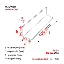 Kątownik aluminiowy 100x20x2mm