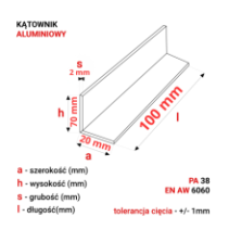 Kątownik aluminiowy 70x20x2mm