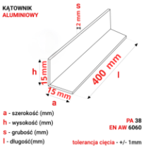 Kątownik aluminiowy 15x15x2mm