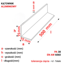 Kątownik aluminiowy 15x15x2mm