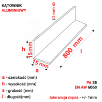 Kątownik aluminiowy 15x15x2mm