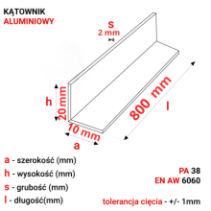 Kątownik aluminiowy 20x10x2mm