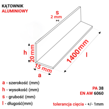 Kątownik aluminiowy 20x15x2mm