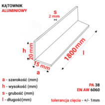 Kątownik aluminiowy 20x15x2mm