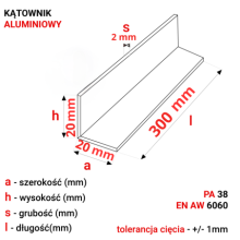Kątownik aluminiowy 20x20x2mm
