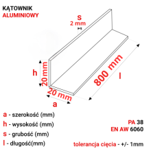 Kątownik aluminiowy 20x20x2mm