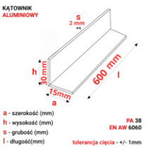 Kątownik aluminiowy 30x15x2mm