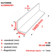 Kątownik aluminiowy 30x20x2mm