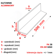 Kątownik aluminiowy 20x20x3mm