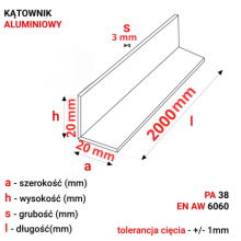 Kątownik aluminiowy 20x20x3mm