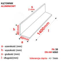 Kątownik aluminiowy 40x40x2mm