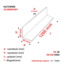 Kątownik aluminiowy 40x40x4mm
