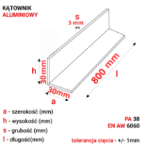Kątownik aluminiowy 30x30x3mm