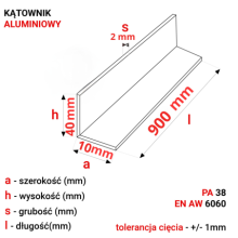 Kątownik aluminiowy 40x10x2mm