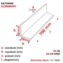 Kątownik aluminiowy 40x30x2mm