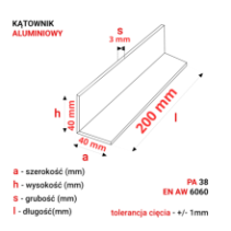 Kątownik aluminiowy 40x40x3mm