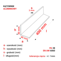 Kątownik aluminiowy 40x40x3mm