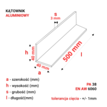 Kątownik aluminiowy 40x40x3mm