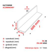 Kątownik aluminiowy 40x40x3mm