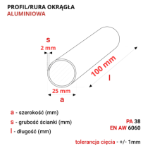 Rura aluminiowa okrągła 25x2mm fi25