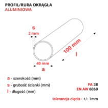 Rura okrągła aluminiowa 40x2mm fi40