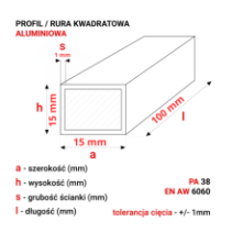 Rura aluminiowa kwadratowa 15x15x1mm