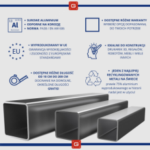 Rura aluminiowa kwadratowa 20x20x2mm
