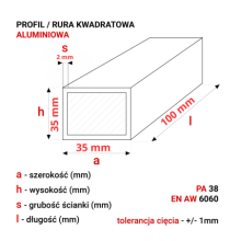 Rura aluminiowa kwadratowa 35x35x2mm