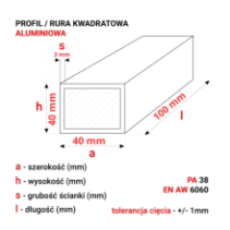 Rura aluminiowa kwadratowa 40x40x3mm