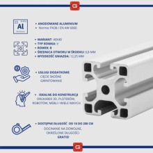 Profil aluminiowy konstrukcyjny 40x40 [8] R 280cm